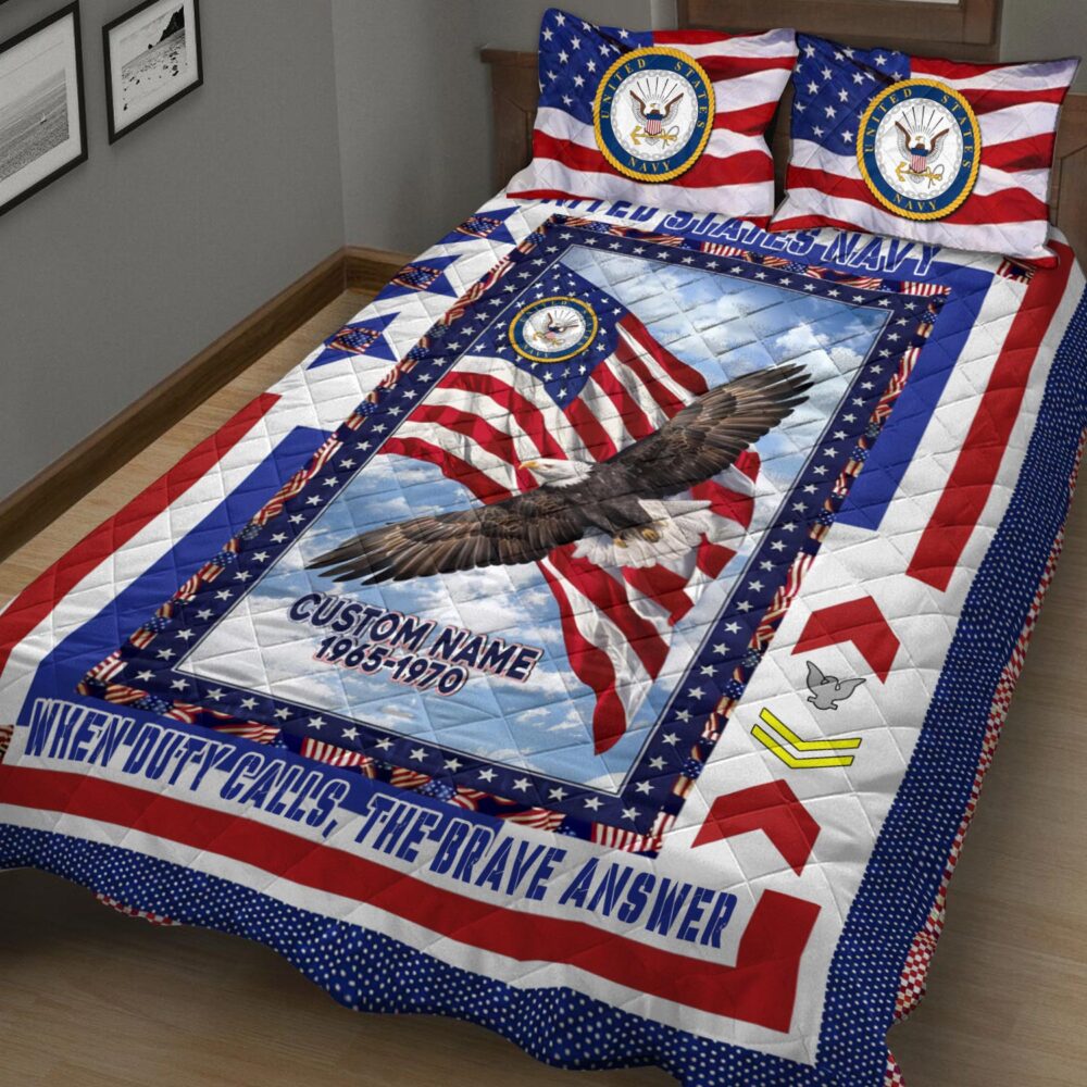 US Navy, Land Of The Free, Because Of The Brave - Quilt Bed Set - Queen - Image 3