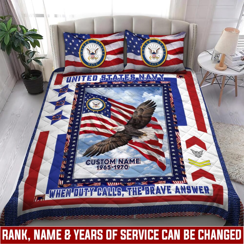 US Navy, Land Of The Free, Because Of The Brave - Quilt Bed Set - Queen