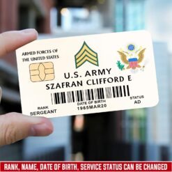 US Army, Lest We Forget - Printed Metal Card