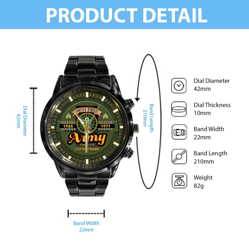 US Army, E 5 Army Sergeant - Black Stainless Steel Watch - Image 4
