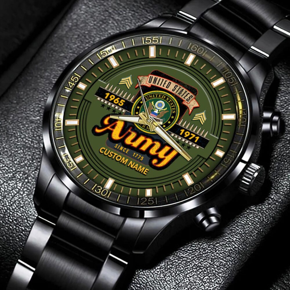 US Army, E 5 Army Sergeant - Black Stainless Steel Watch - Image 5