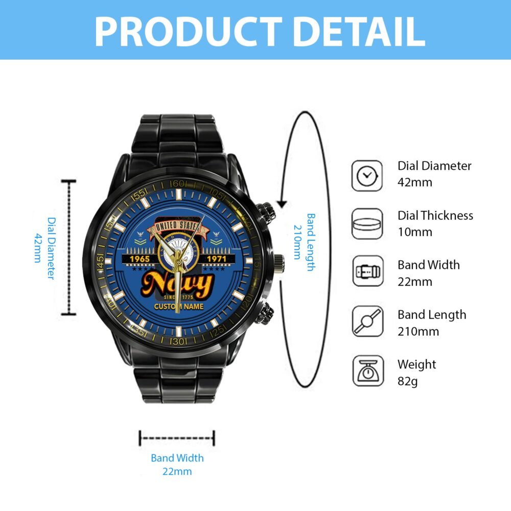 US Navy, E 9 Gold - Black Stainless Steel Watch - Image 4
