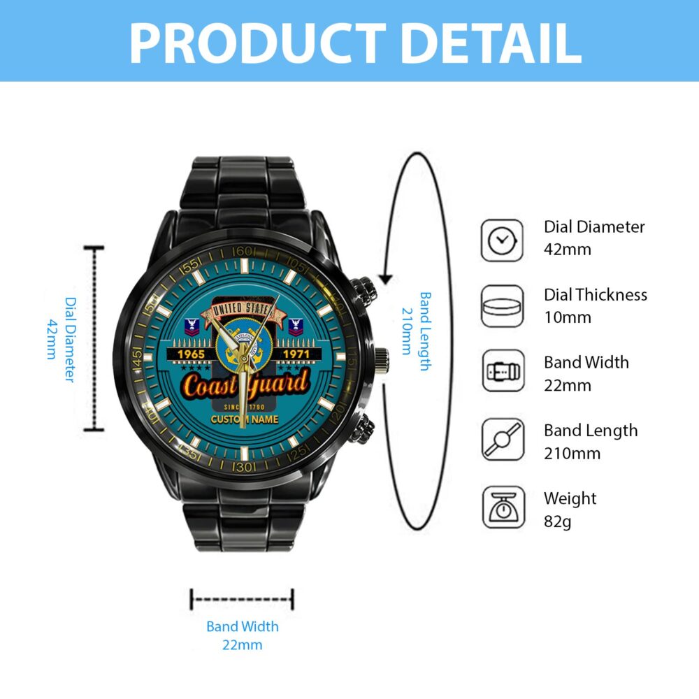 US Coast Guard, E 3 White - Black Stainless Steel Watch - Image 4