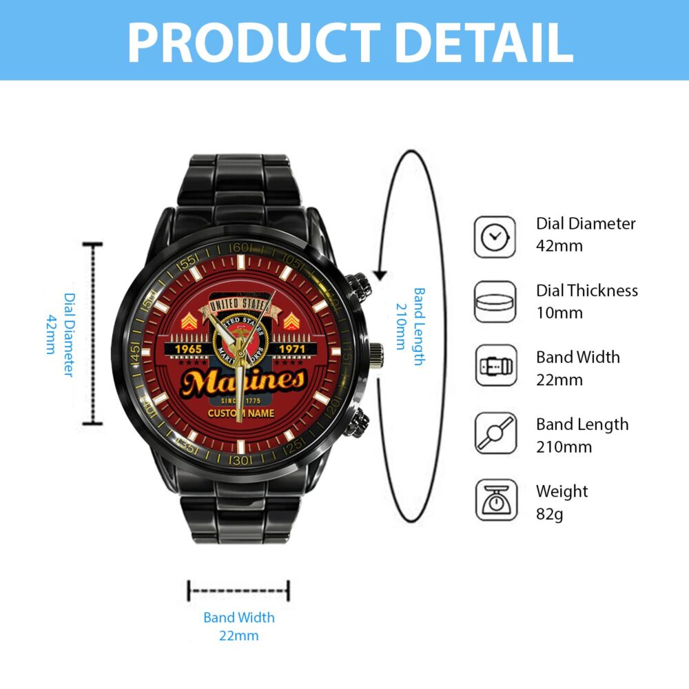 US Marine Corps, O 4 Marines Major - Black Stainless Steel Watch - Image 4