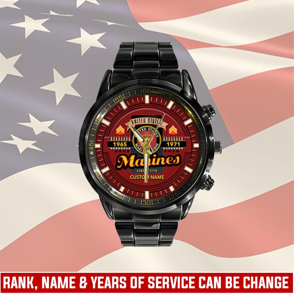 US Marine Corps, O 4 Marines Major - Black Stainless Steel Watch