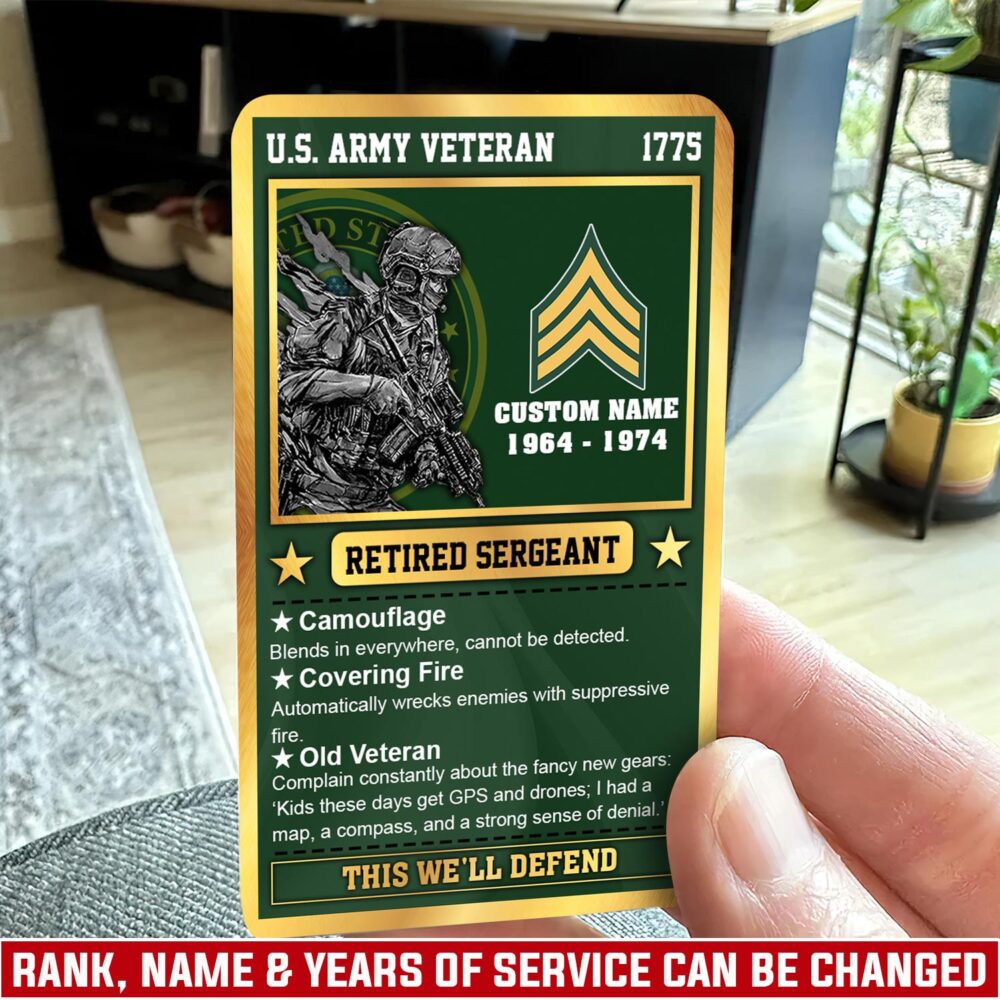 US Army, E 6 Army Staff Sergeant - Printed Metal Card