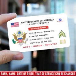 US Army, Proud Veteran - Printed Metal Card