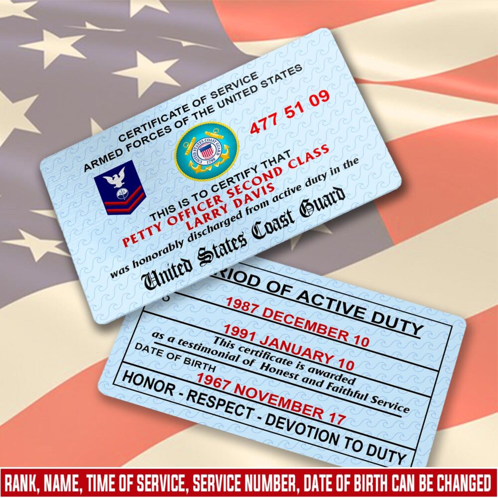 US Coast Guard, All Gave Some, Some Gave All - Printed Metal Card