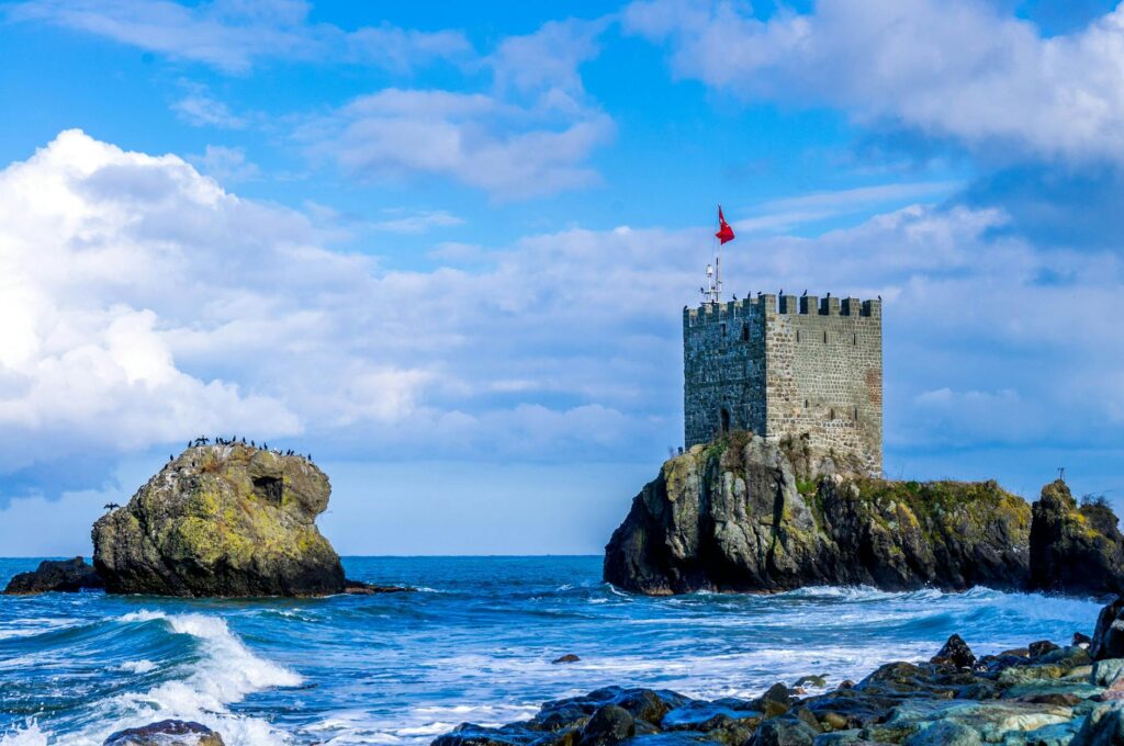Veteran family displaying Marine Corps flag outdoors