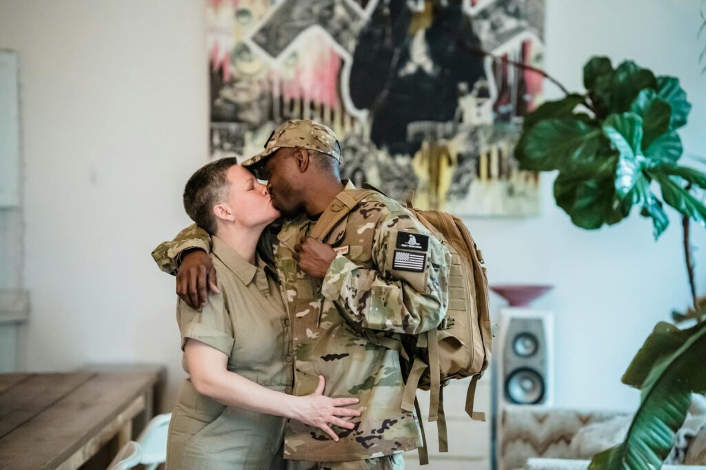 Military family wearing patriotic Independence Day t-shirts