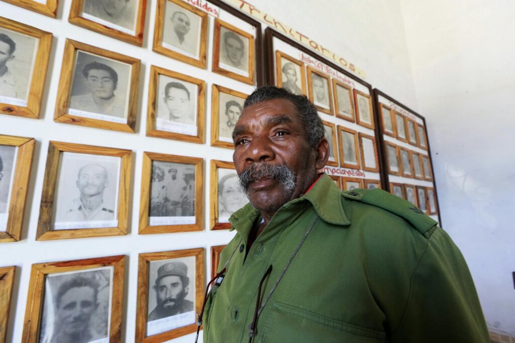 Close-up of veteran patch cap showing embroidered military insignia