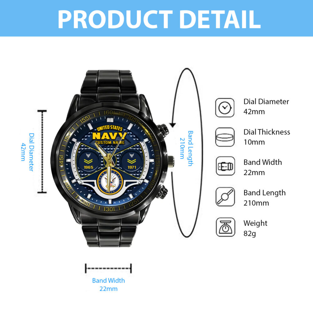 US Navy, E 6 Red - Black Stainless Steel Watch - Image 5