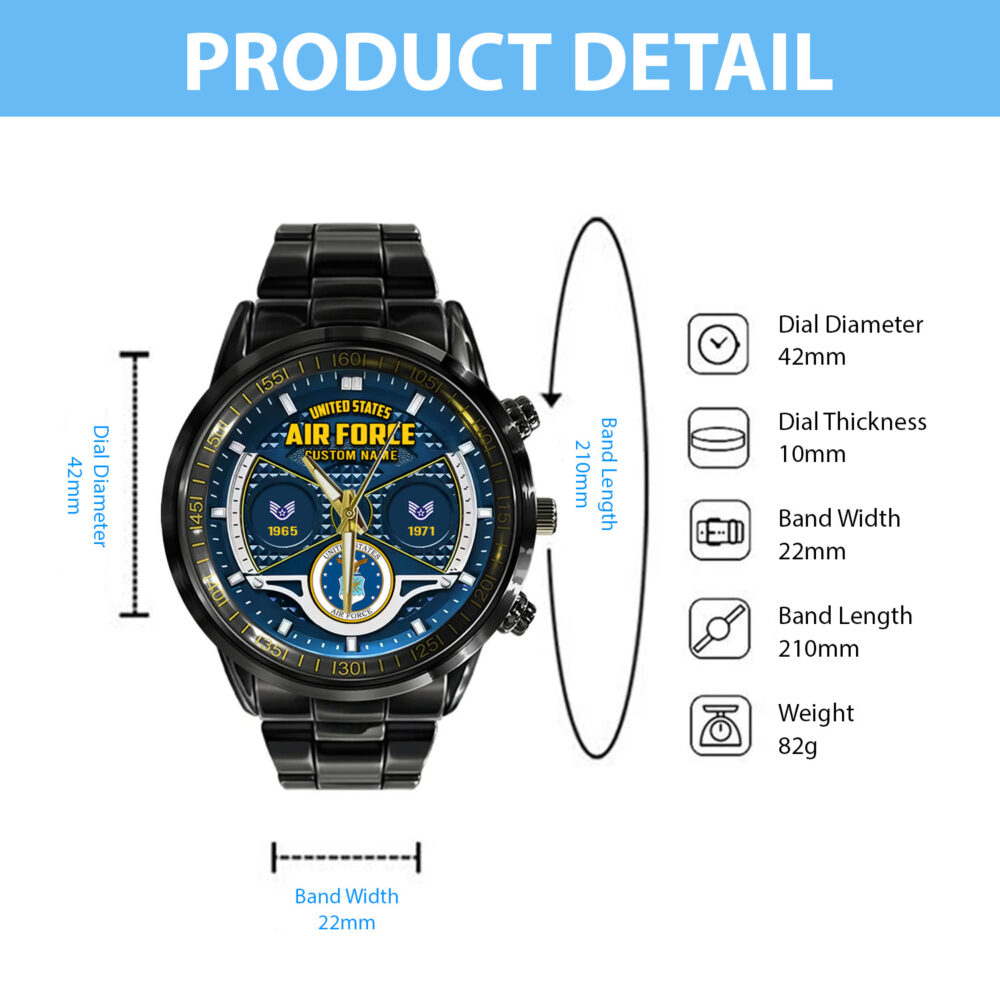 US Air Force, Honoring All Who Served - Black Stainless Steel Watch - Image 5