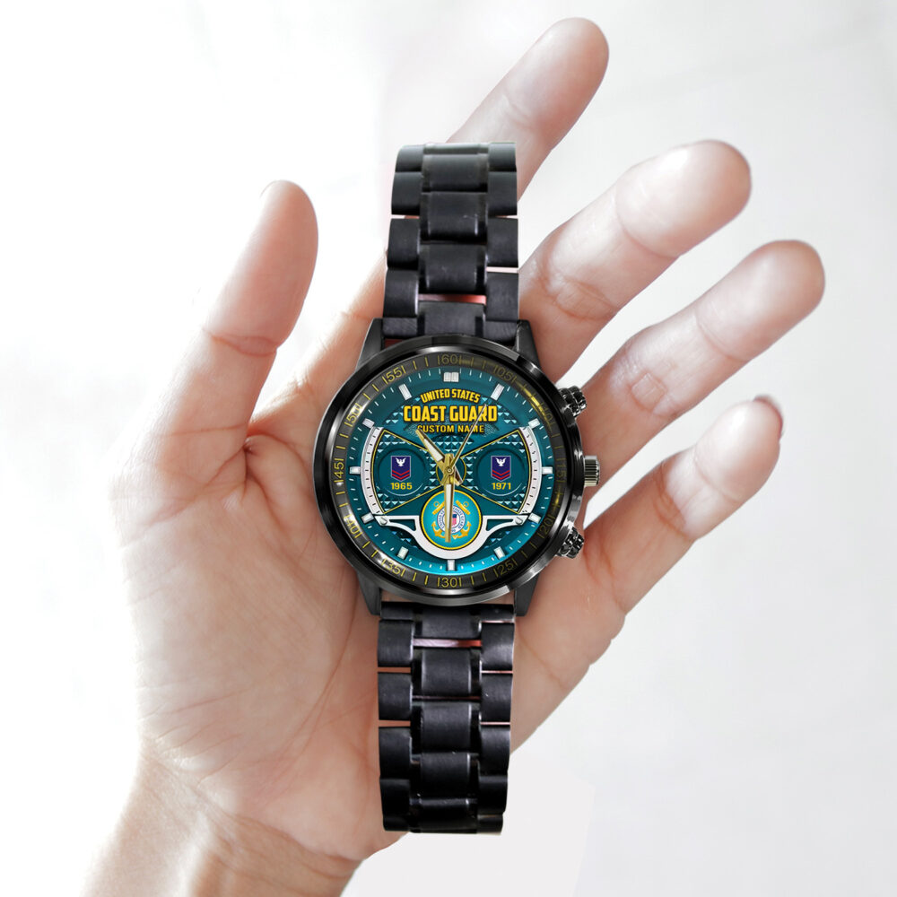 US Coast Guard, No One Gets Left Behind - Black Stainless Steel Watch - Image 2