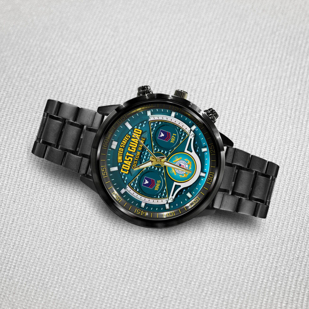 US Coast Guard, No One Gets Left Behind - Black Stainless Steel Watch - Image 3