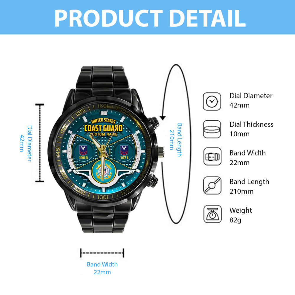 US Coast Guard, No One Gets Left Behind - Black Stainless Steel Watch - Image 5