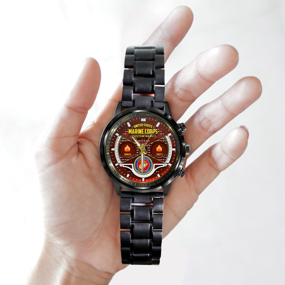 US Marine Corps, Proud To Have Served - Black Stainless Steel Watch - Image 2