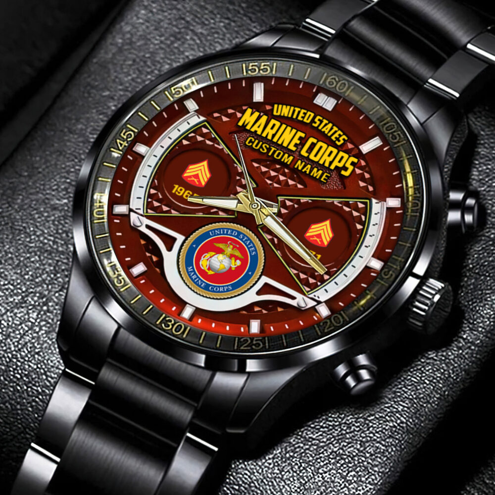 US Marine Corps, Proud To Have Served - Black Stainless Steel Watch - Image 4