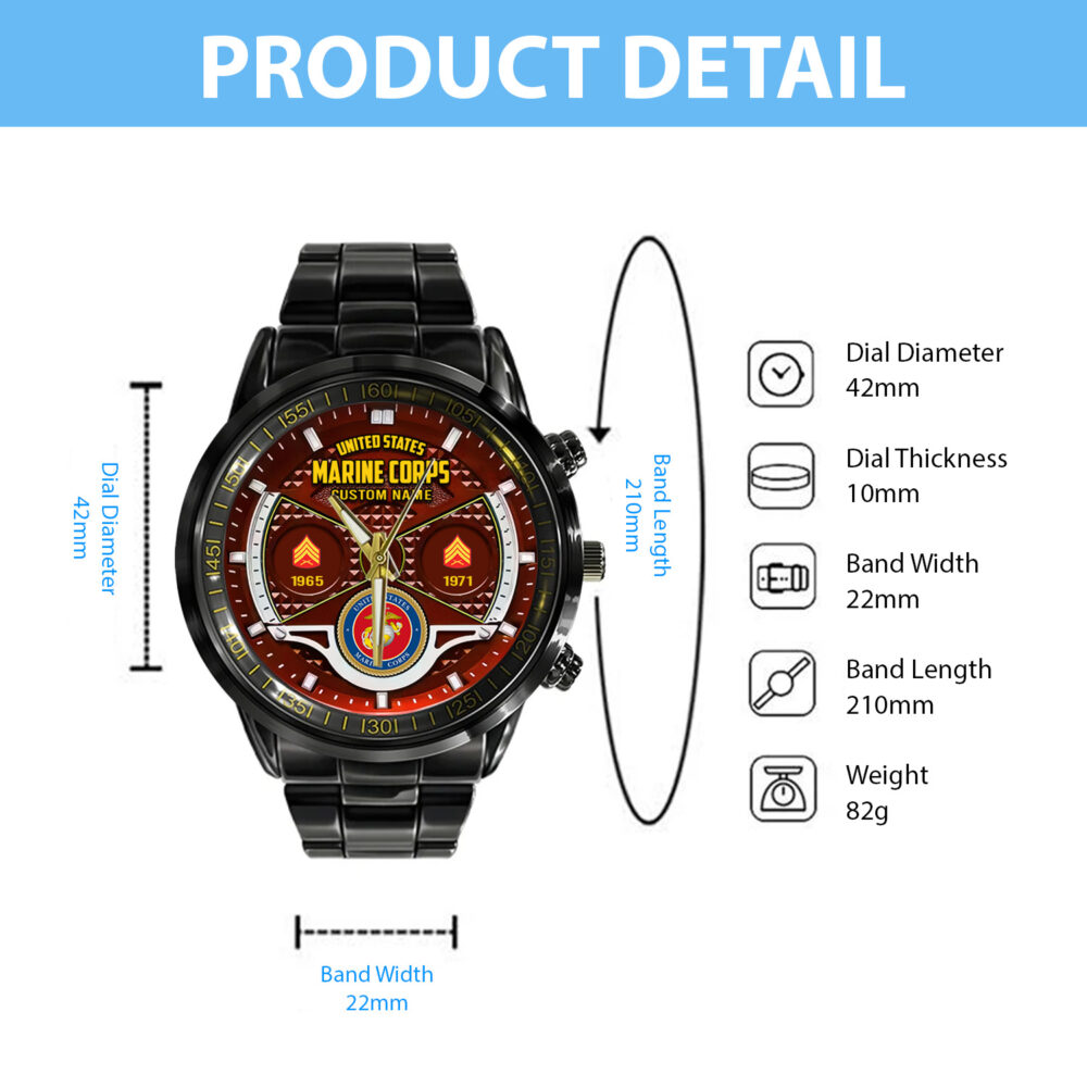 US Marine Corps, Proud To Have Served - Black Stainless Steel Watch - Image 5