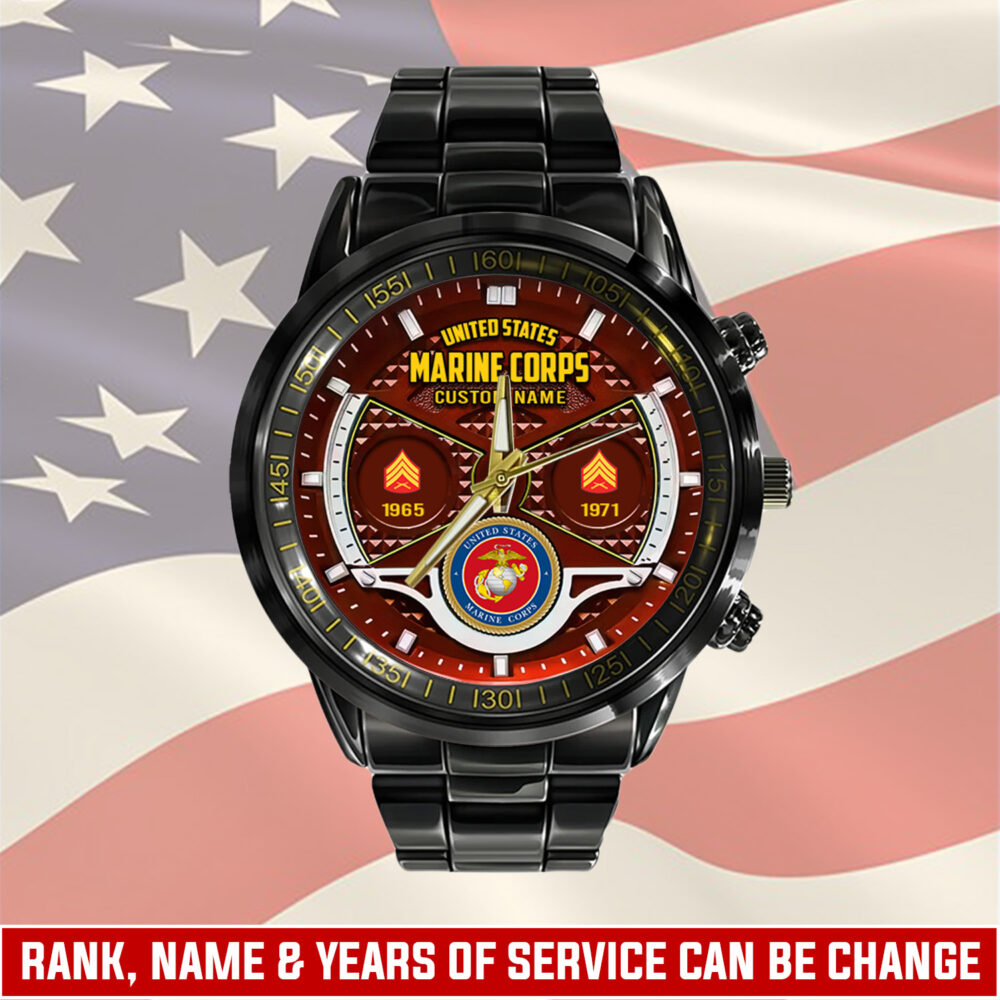 US Marine Corps, Proud To Have Served - Black Stainless Steel Watch