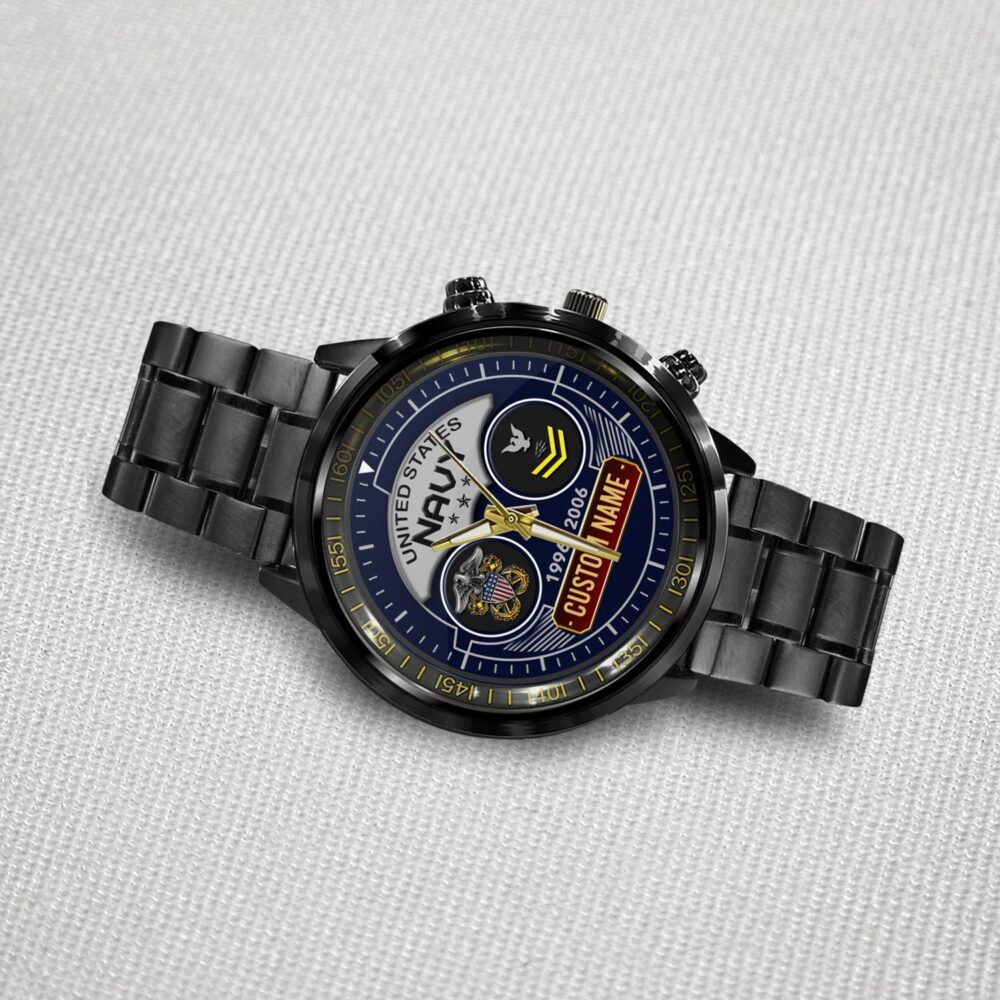 US Navy, Proud Veteran - Black Stainless Steel Watch - Image 3