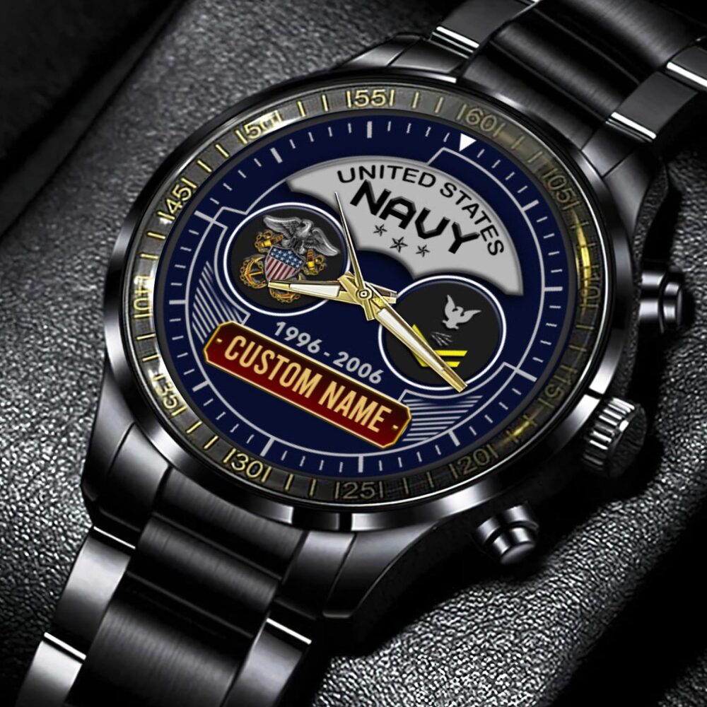 US Navy, Proud Veteran - Black Stainless Steel Watch - Image 5