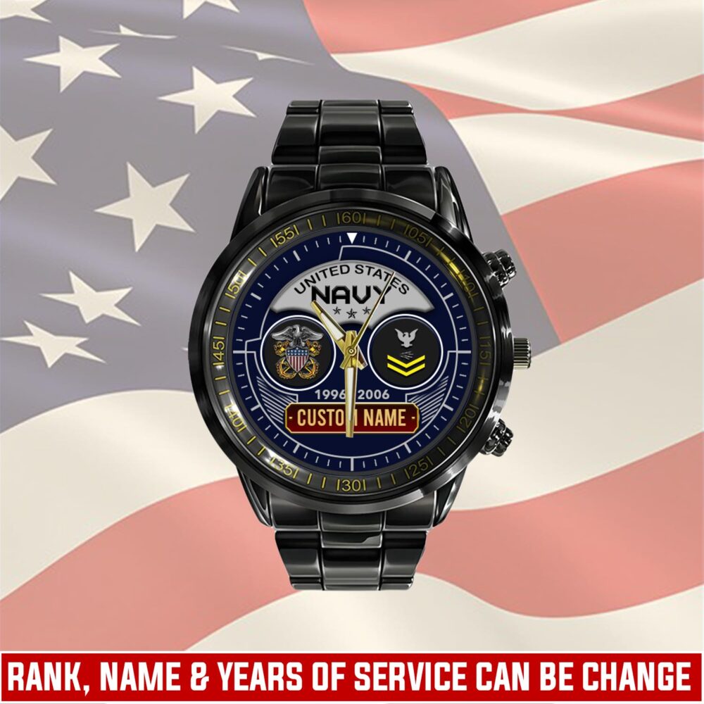US Navy, Proud Veteran - Black Stainless Steel Watch