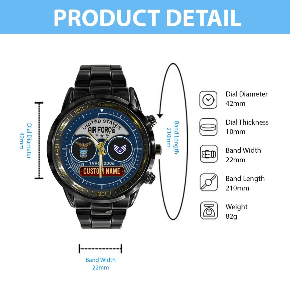 US Air Force, American By Birth, Veteran By Choice - Black Stainless Steel Watch - Image 5