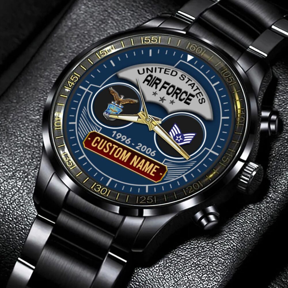 US Air Force, American By Birth, Veteran By Choice - Black Stainless Steel Watch - Image 2