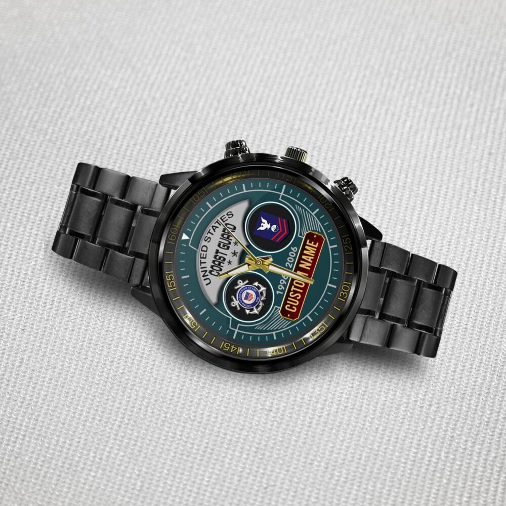 US Coast Guard, Remember - Honor - Respect - Black Stainless Steel Watch - Image 4