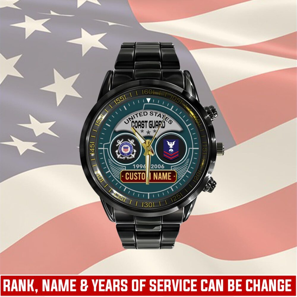 US Coast Guard, Remember - Honor - Respect - Black Stainless Steel Watch