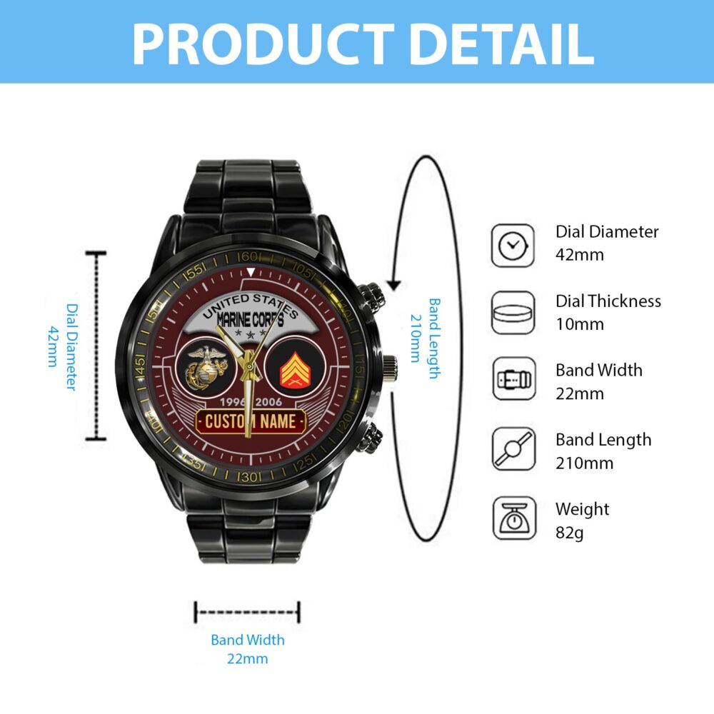 US Marine Corps, Freedom Isn't Free - Black Stainless Steel Watch - Image 5