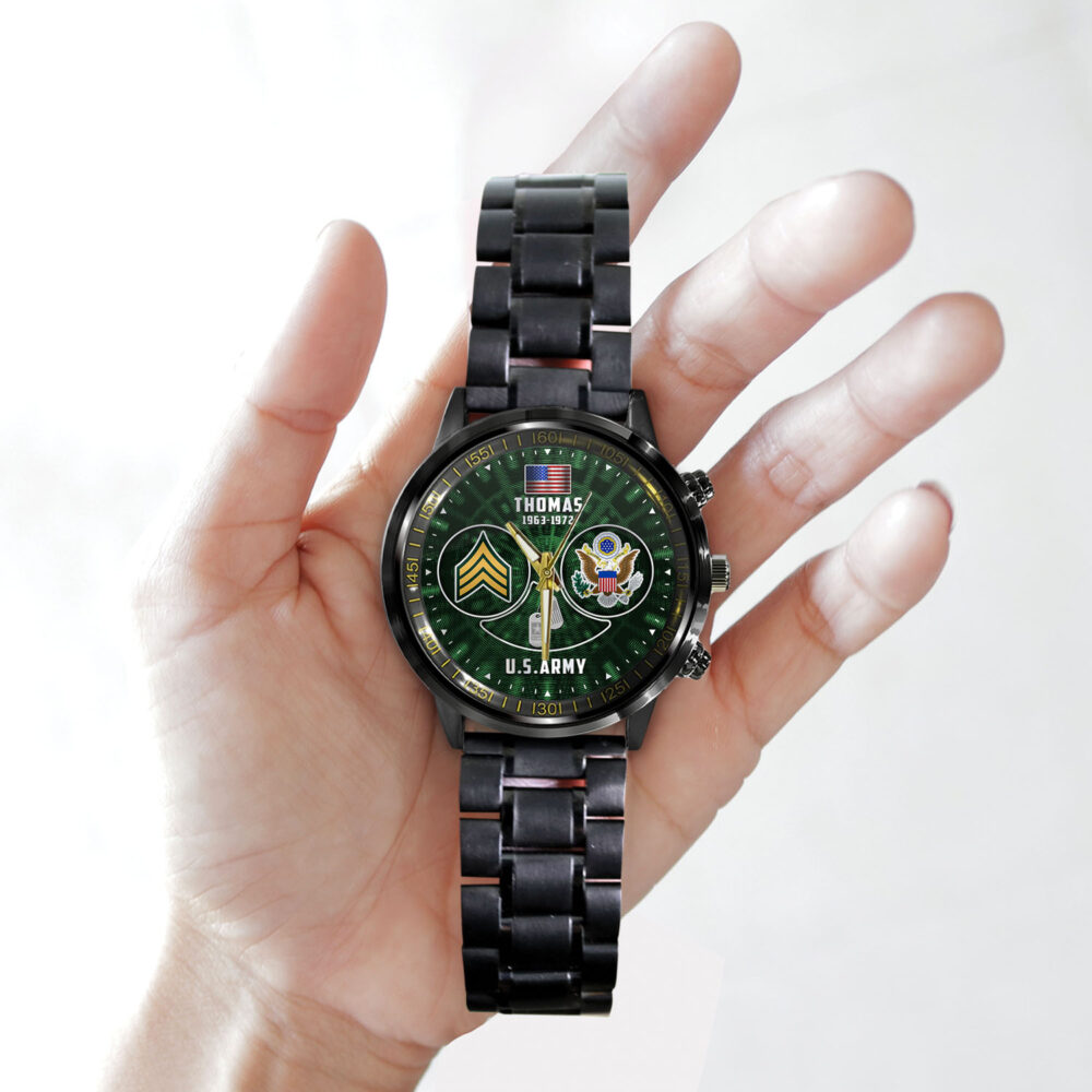 US Army, Freedom Over Fear - Black Stainless Steel Watch - Image 2