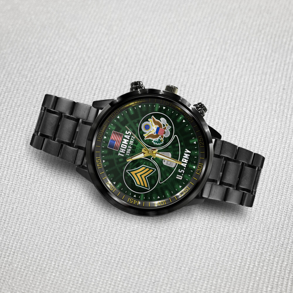 US Army, Freedom Over Fear - Black Stainless Steel Watch - Image 3