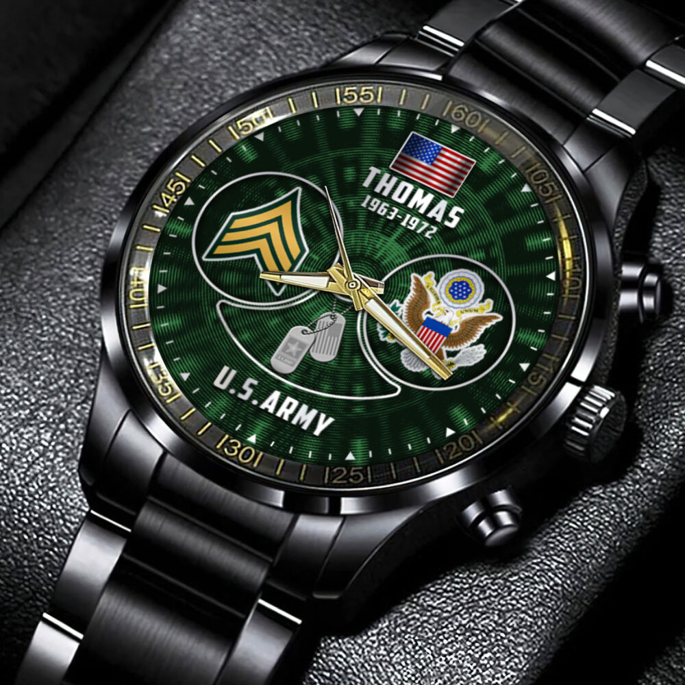 US Army, Freedom Over Fear - Black Stainless Steel Watch - Image 4