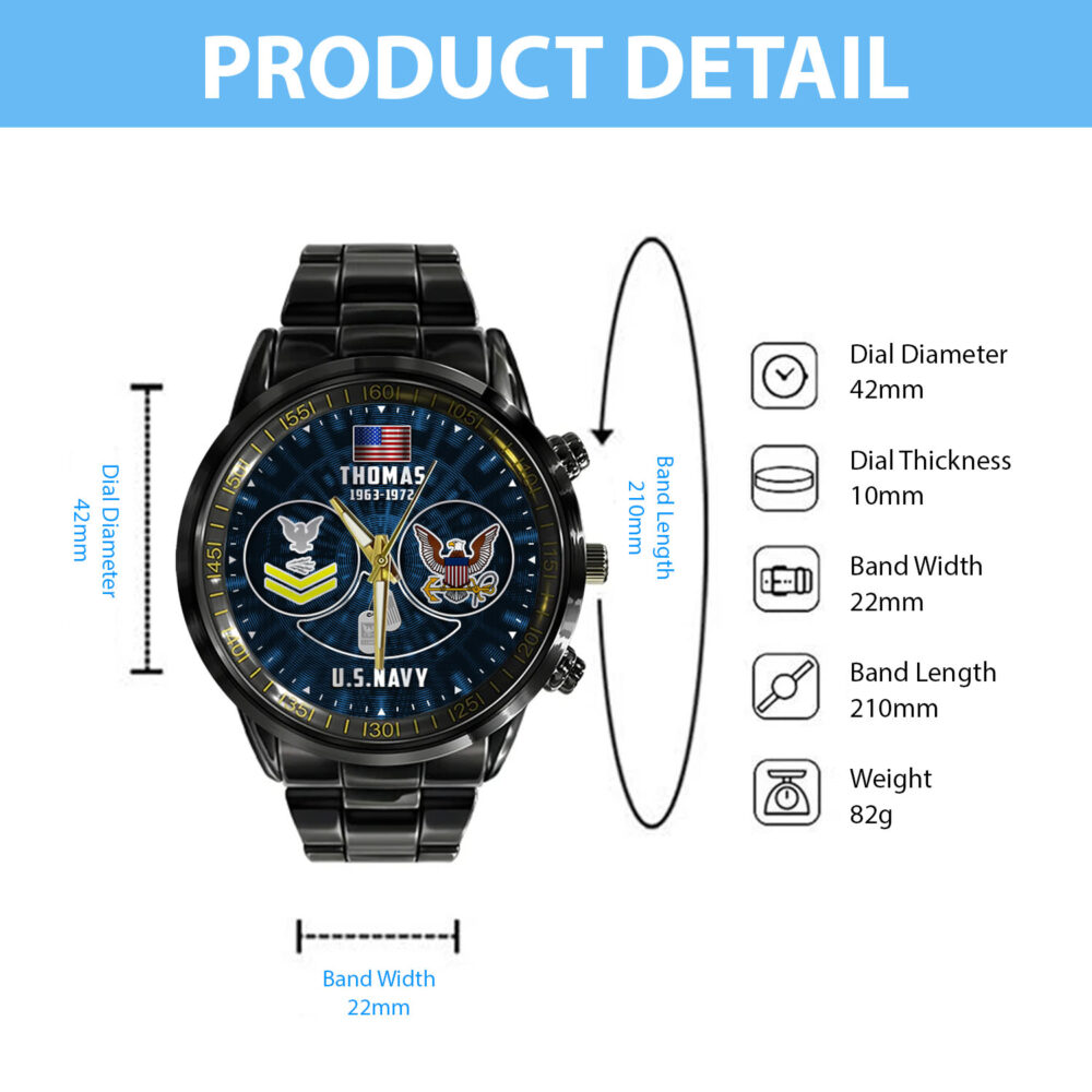US Navy, E 5 Gold - Black Stainless Steel Watch - Image 4