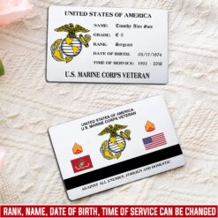 US Marine Corps, E 8 Marines First Sergeant - Printed Metal Card