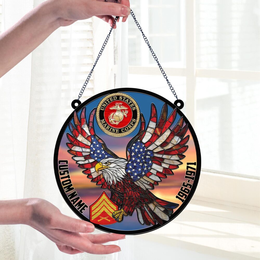 US Marine Corps, Land Of The Free, Because Of The Brave - Suncatcher 8in - Image 2