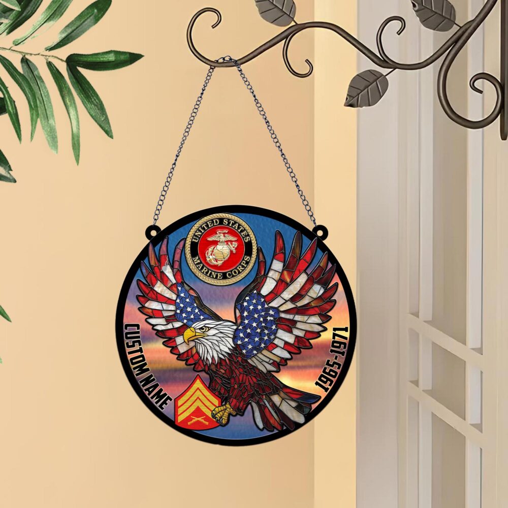 US Marine Corps, Land Of The Free, Because Of The Brave - Suncatcher 8in - Image 3