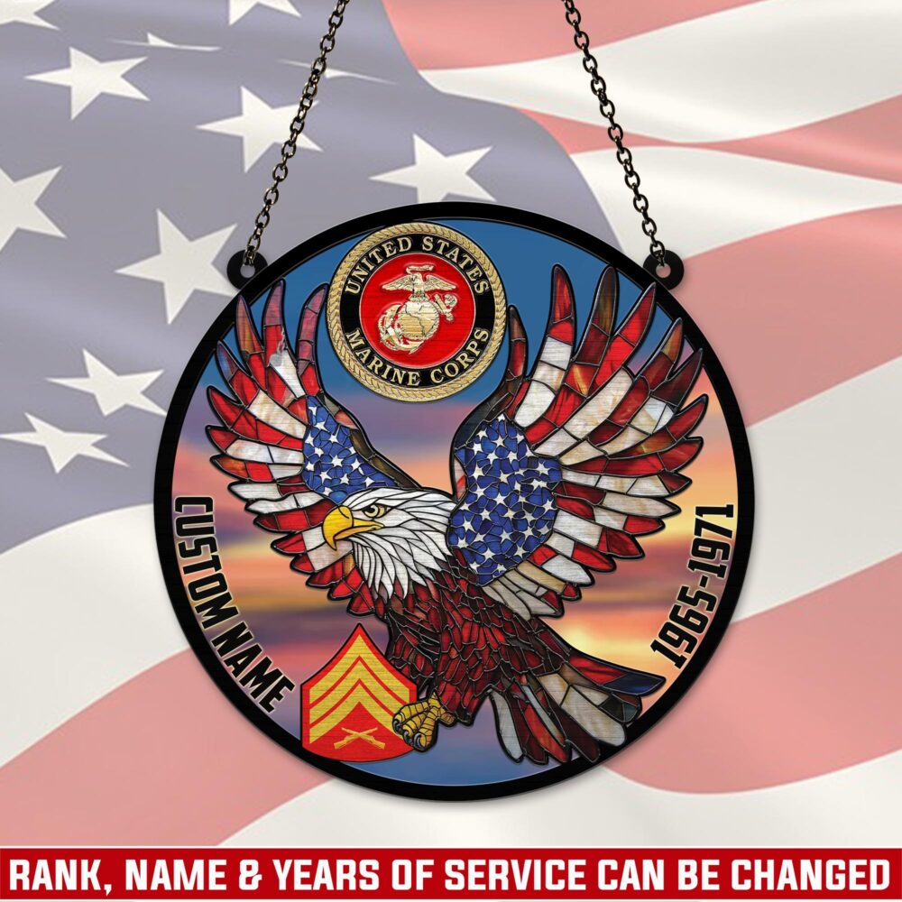 US Marine Corps, Land Of The Free, Because Of The Brave - Suncatcher 8in